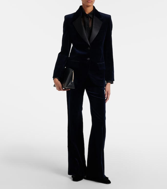 Victoria Beckham Satin-trimmed velvet wide-leg pants