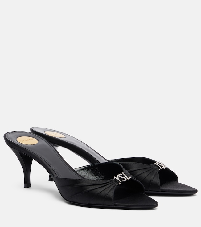 Saint Laurent Jerry 60 embellished crêpe satin mules