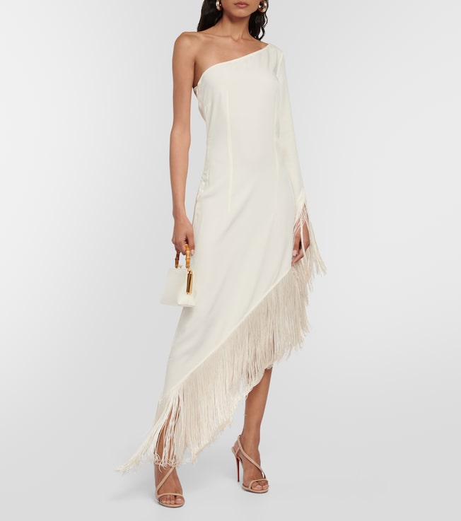Taller Marmo Aventador fringed one-shoulder midi dress