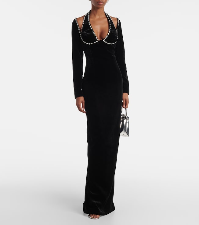 Rasario Crystal-embellished velvet gown