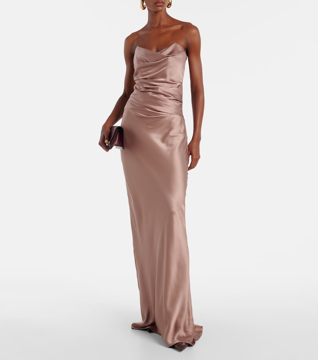 The Sei Ruched strapless silk satin corset dress