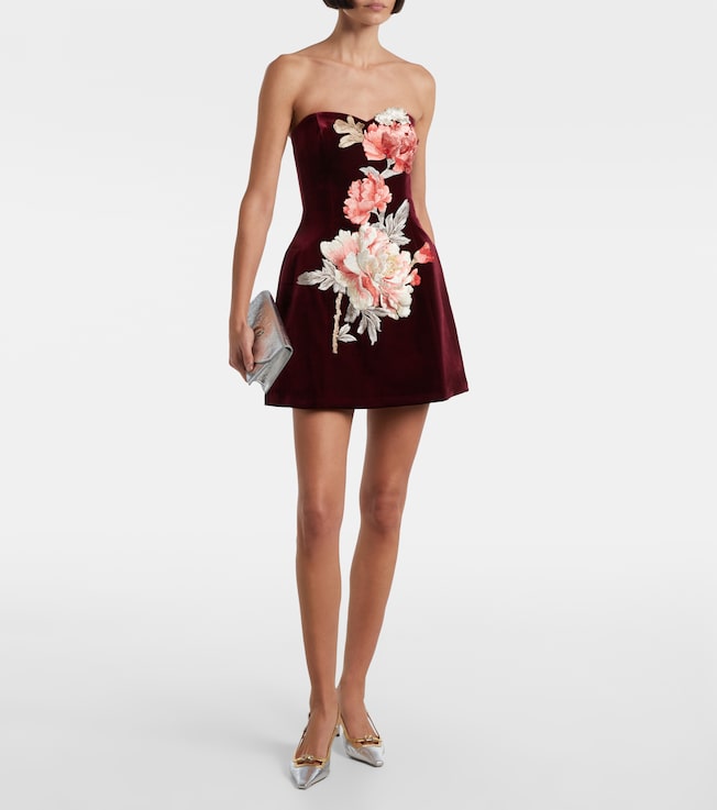 LEO LIN Rosario floral-appliqué velvet minidress