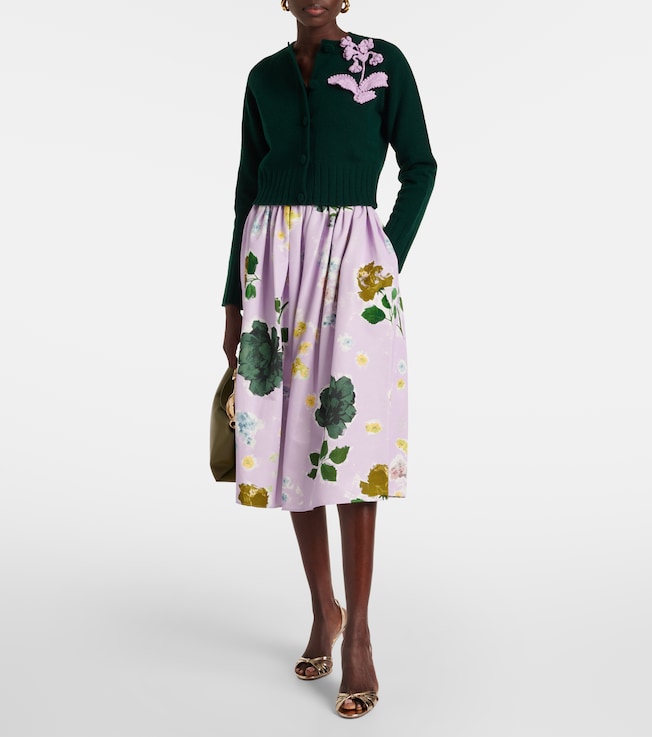 Erdem Floral cotton-blend midi skirt