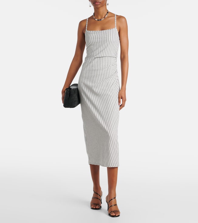 Vince Checked ruched midi dress