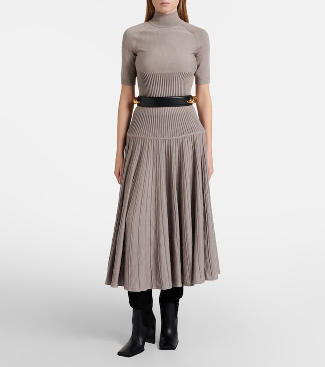 Alaïa Pleated wool-blend midi skirt 