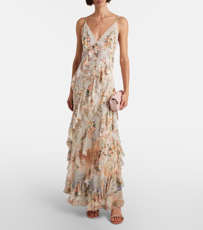 Camilla Embellished floral ruffled silk maxi dress