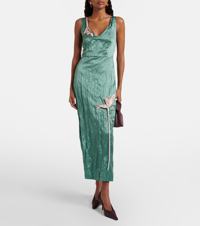Erdem Floral-appliqué satin midi dress