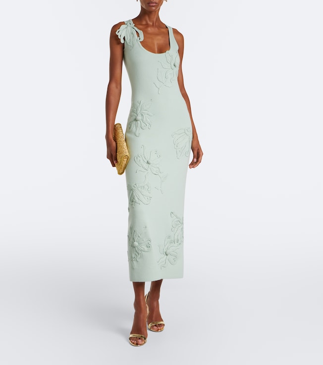 Oscar de la Renta Floral appliqué wool-blend midi dress