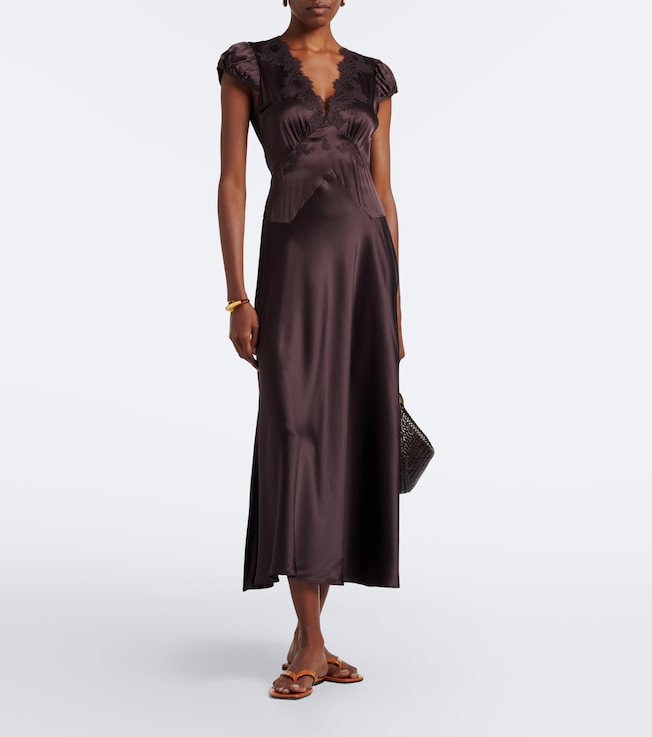 Dôen Coraline lace-trimmed silk satin midi dress