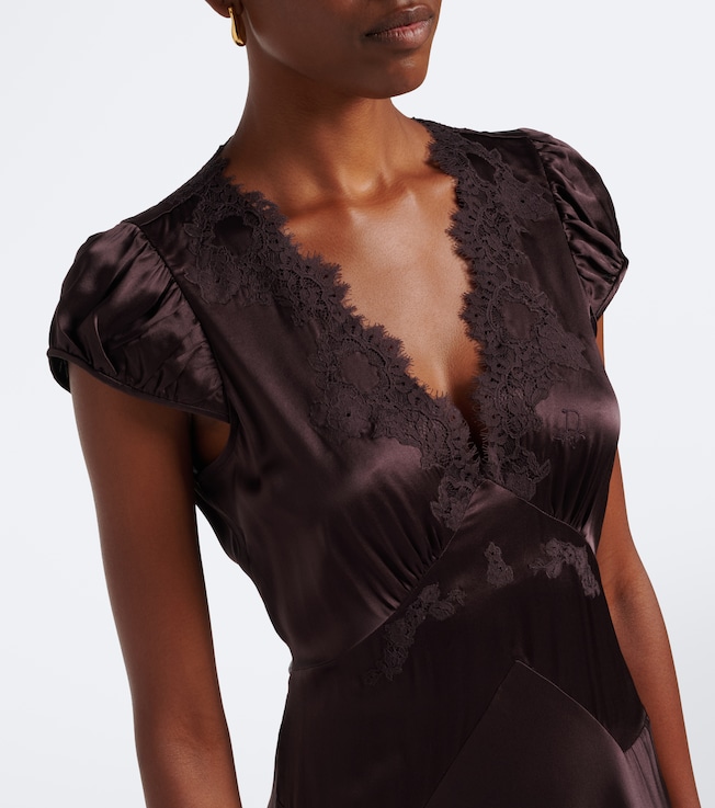 Dôen Dôen Coraline lace-trimmed silk satin midi dress
