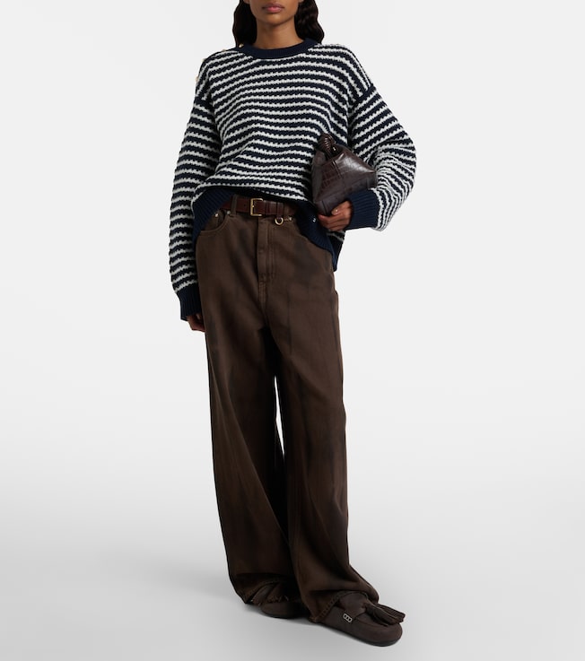 GANNI Striped wool and cotton sweater