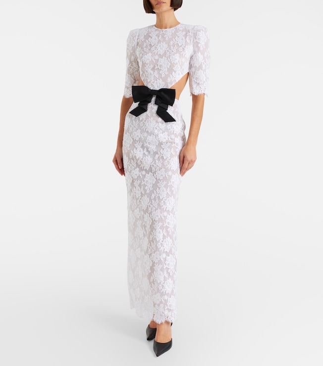 SHUSHU/TONG Bow-detail cotton-blend lace gown