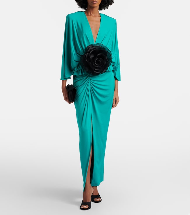 Jacques Wei Floral-appliqué jersey maxi dress