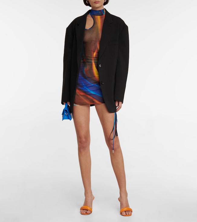 David Koma One-shoulder printed mesh minidress