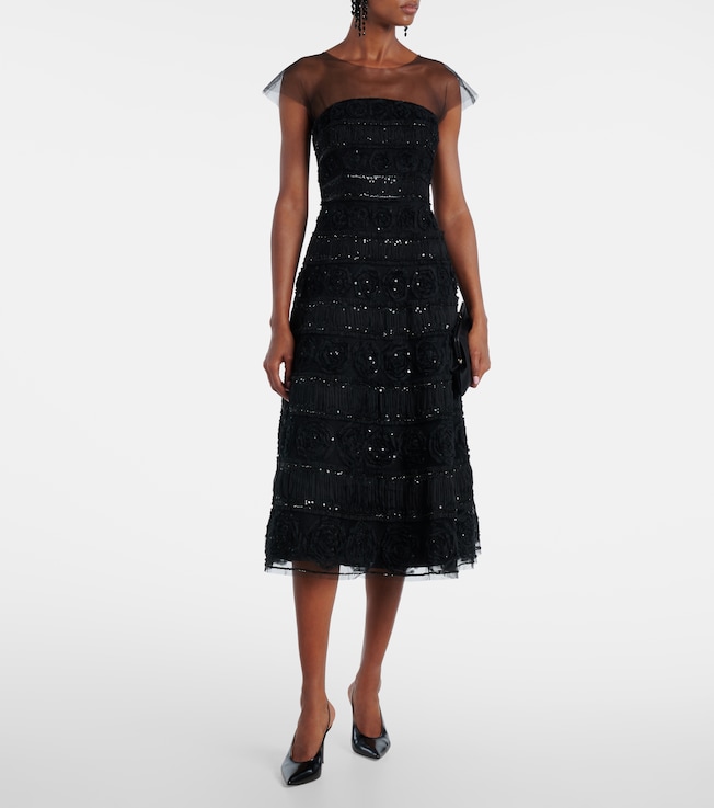 Carolina Herrera Floral-appliqué sequined gown