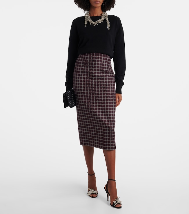 Emilia Wickstead Lorelei houndstooth genzianella pencil skirt