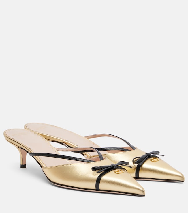Valentino Garavani Bepointy VLogo 45 metallic leather mules