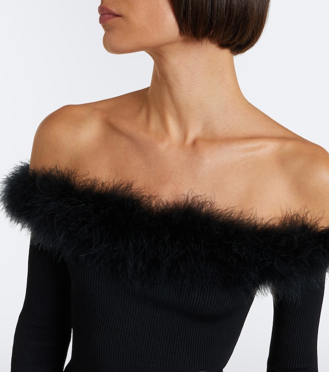 Gucci Gucci Feather-trimmed ribbed-knit top