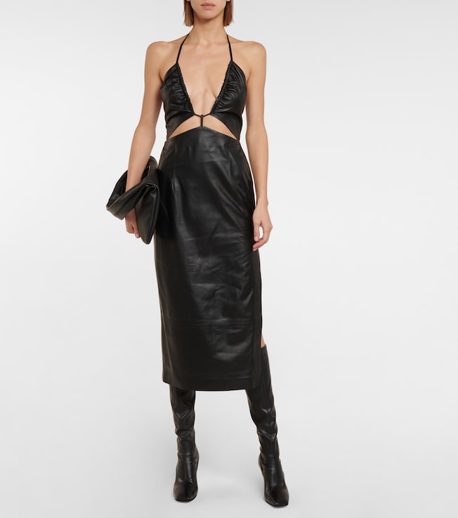 ZEYNEP ARCAY V-neck leather midi dress