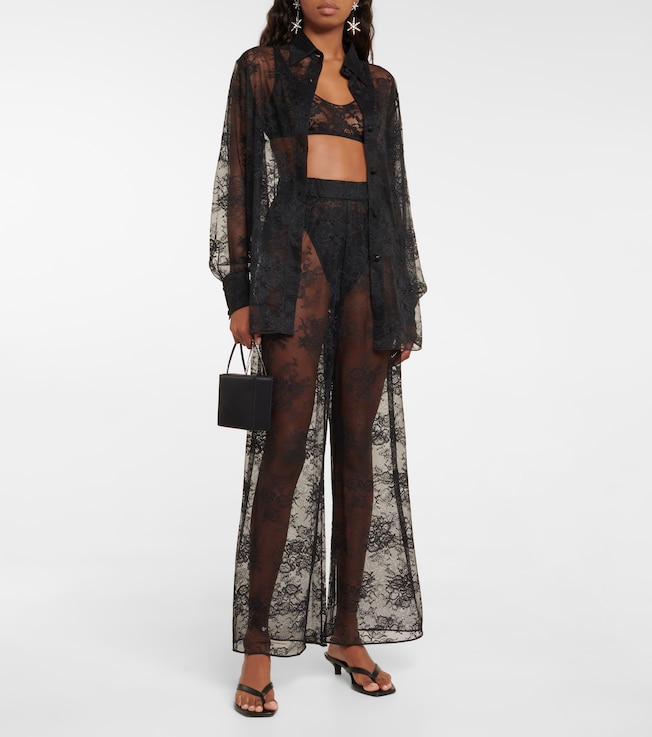 Oséree Lace high-rise wide-leg pants