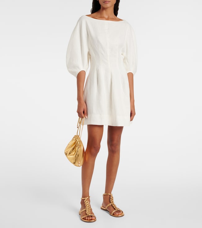 Faithfull Puff-sleeve linen minidress