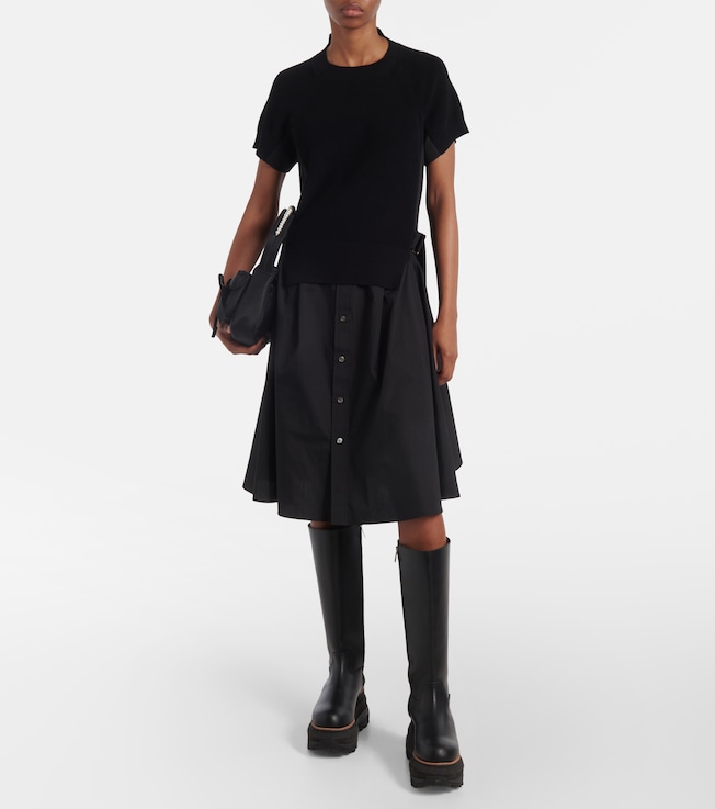 Sacai Striped jersey and poplin shirt dress