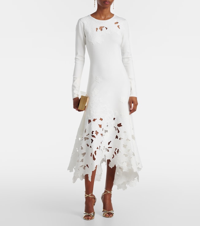 Oscar de la Renta Lace-trimmed asymmetric midi dress