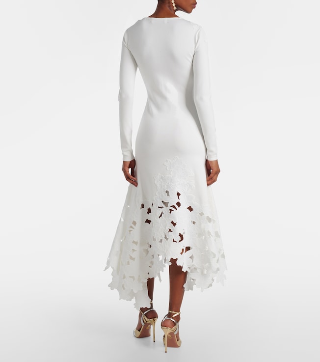 Oscar de la Renta Oscar de la Renta Lace-trimmed asymmetric midi dress