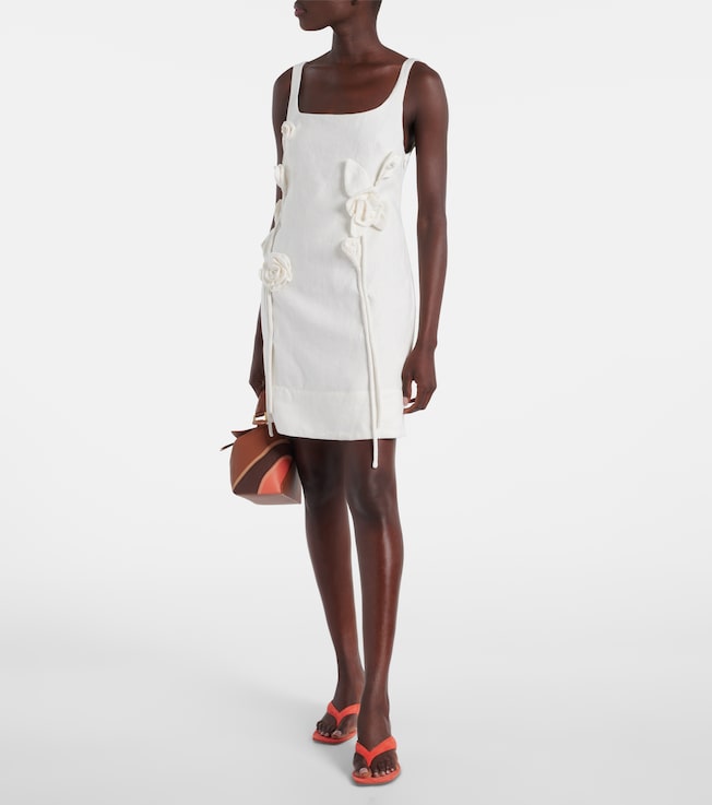 FARM Rio Floral-appliqué linen minidress
