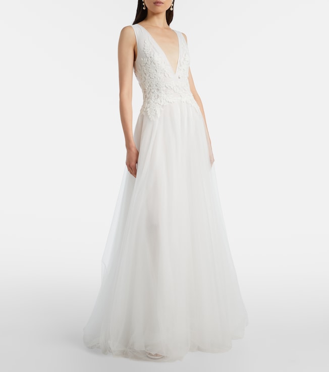 Costarellos Graciella floral-appliqué tulle gown