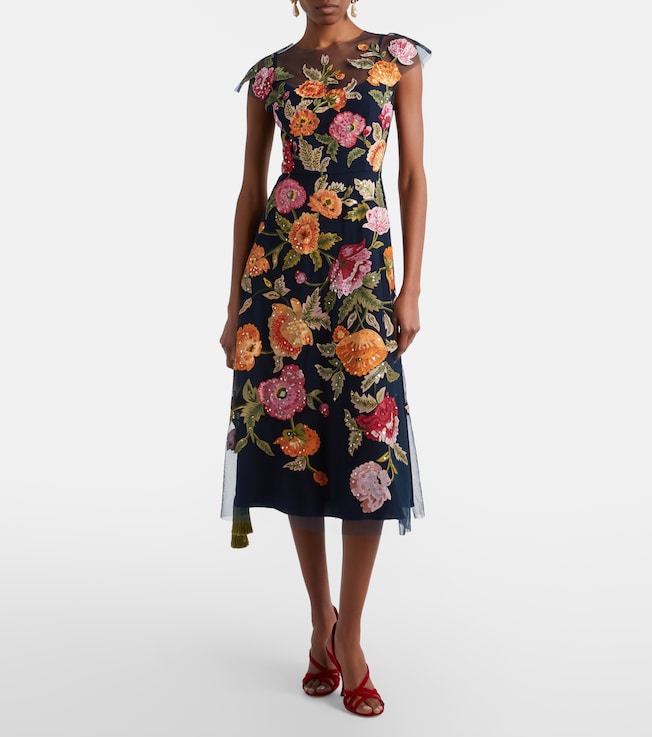 Carolina Herrera Floral sequined tulle midi dress
