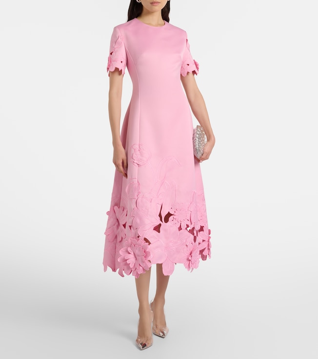 LEO LIN Floral-appliqué embroidered cocktail dress