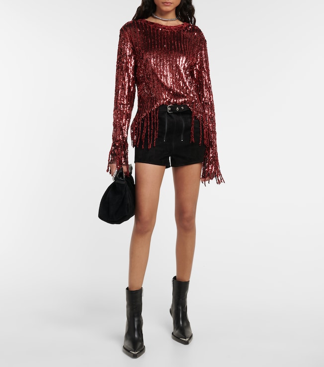 Dodo Bar Or Belted low-rise suede shorts