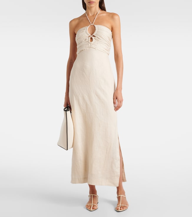Faithfull Tortugas halterneck linen midi dress