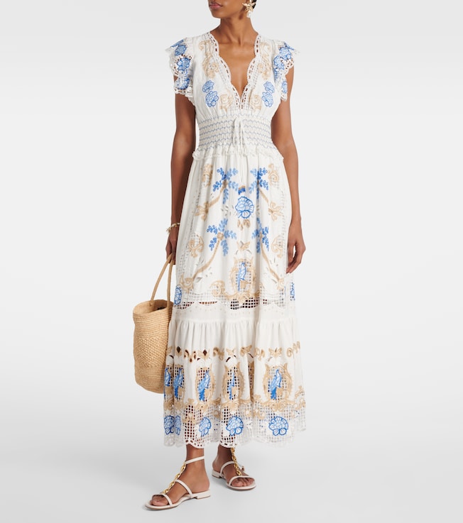 FARM Rio Embroidered linen-blend maxi dress