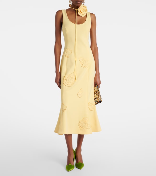 LEO LIN Emily floral-appliqué midi dress