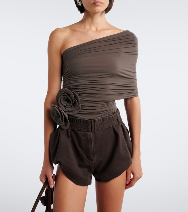 Magda Butrym Floral-appliqué draped off-shoulder top