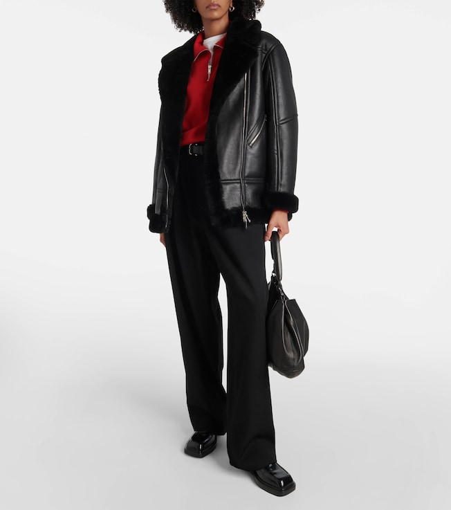Blancha Shearling-trimmed leather jacket
