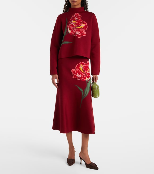 Carolina Herrera Floral jacquard cotton and wool midi skirt