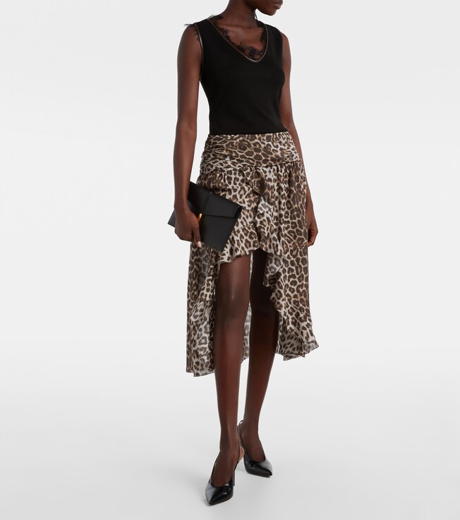 Jacques Wei Lace-trimmed leopard-print asymmetric midi dress