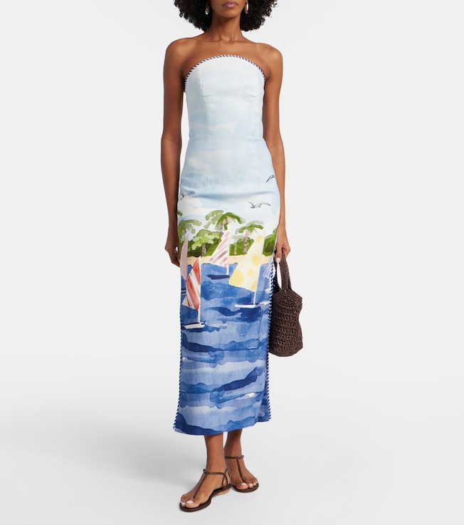 LEO LIN Ava printed linen bustier dress