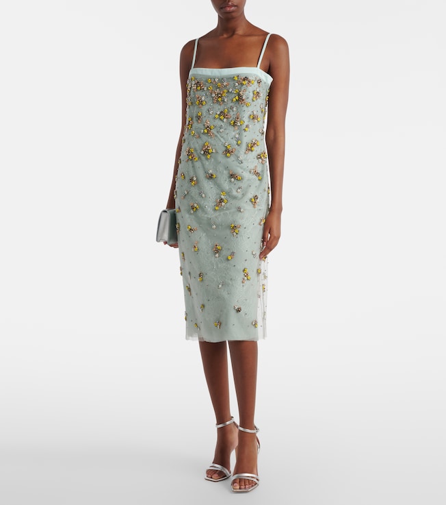 Costarellos Palla embellished lace and tulle midi dress