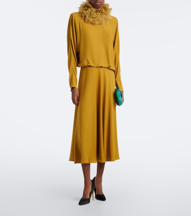 Valentino Feather-trimmed silk georgette midi dress