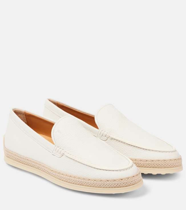 Tod's Raffia-trimmed leather loafers