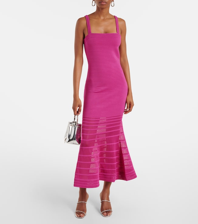 SIMKHAI Vallarie ribbed-knit sheer midi dress