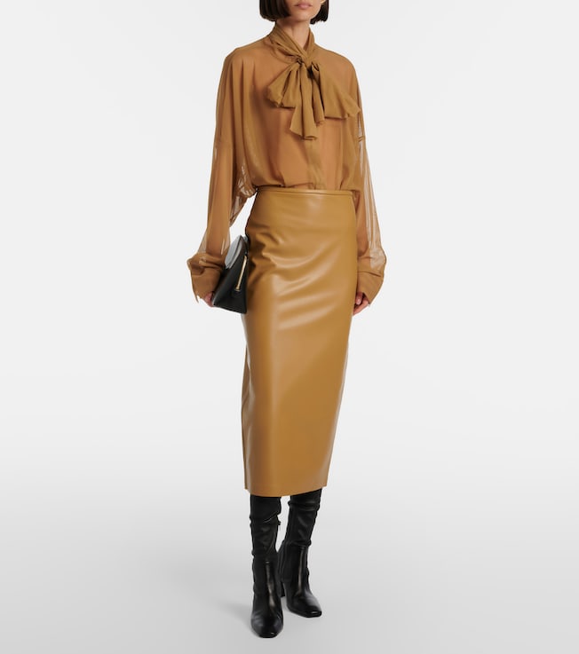 Norma Kamali Sheer tie-neck mesh bodysuit