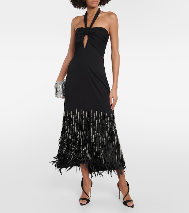 Johanna Ortiz Feather-trimmed crêpe maxi dress