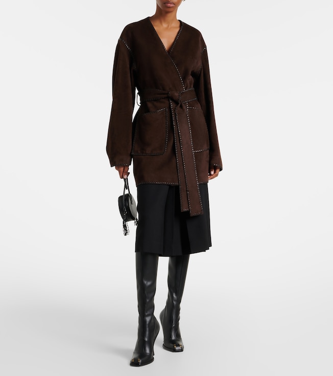 NOUR HAMMOUR Anika suede wrap coat