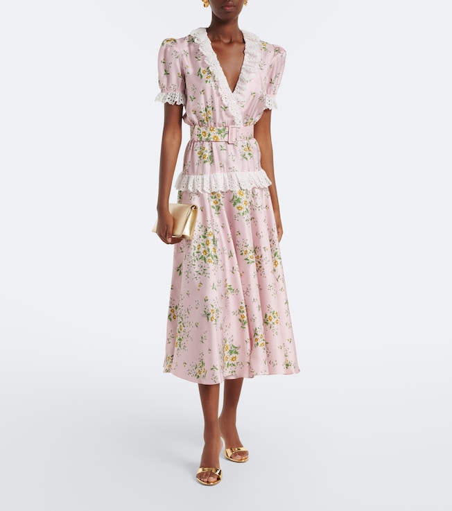Rodarte Belted floral silk twill midi dress