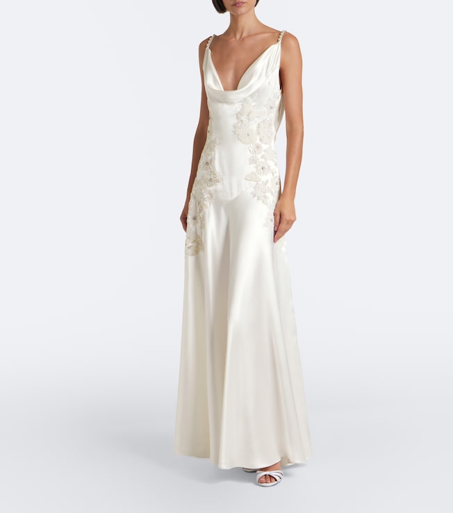 LA FUORI Embellished embroidered silk gown